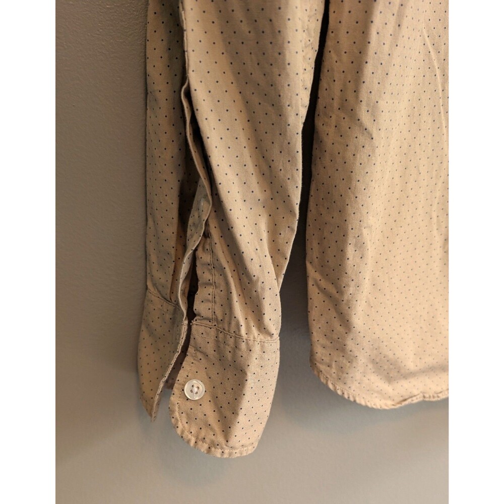 J. Crew Flex Mens Large L Tan Polka Dot Button Down Shirt Long Sleeve Stretch - Picture 3 of 6